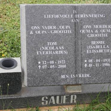 SAUER Nicolas Everhardus 1922-2000 &amp; Isabella Elizabeth 1931-1986
