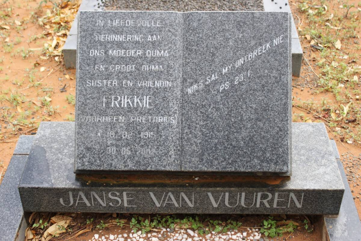 VUUREN Frikkie, Janse van, formerly PRETORIUS 1915-2002