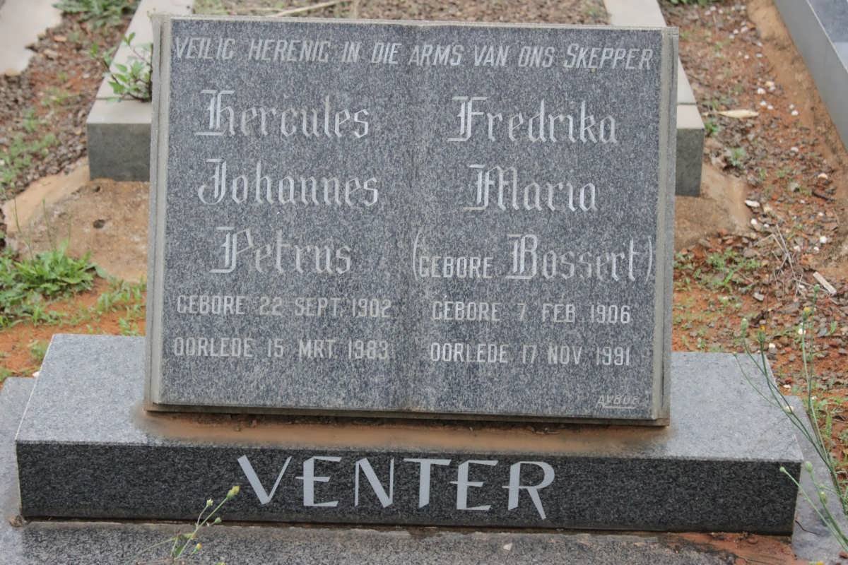 VENTER Hercules Johannes Petrus 1902-1983 &amp; Fredrika Maria BOSSERT 1906-1991