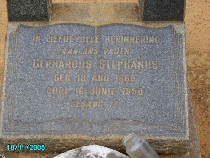VERMAAK Gerhardus Stephanus 1868-1950