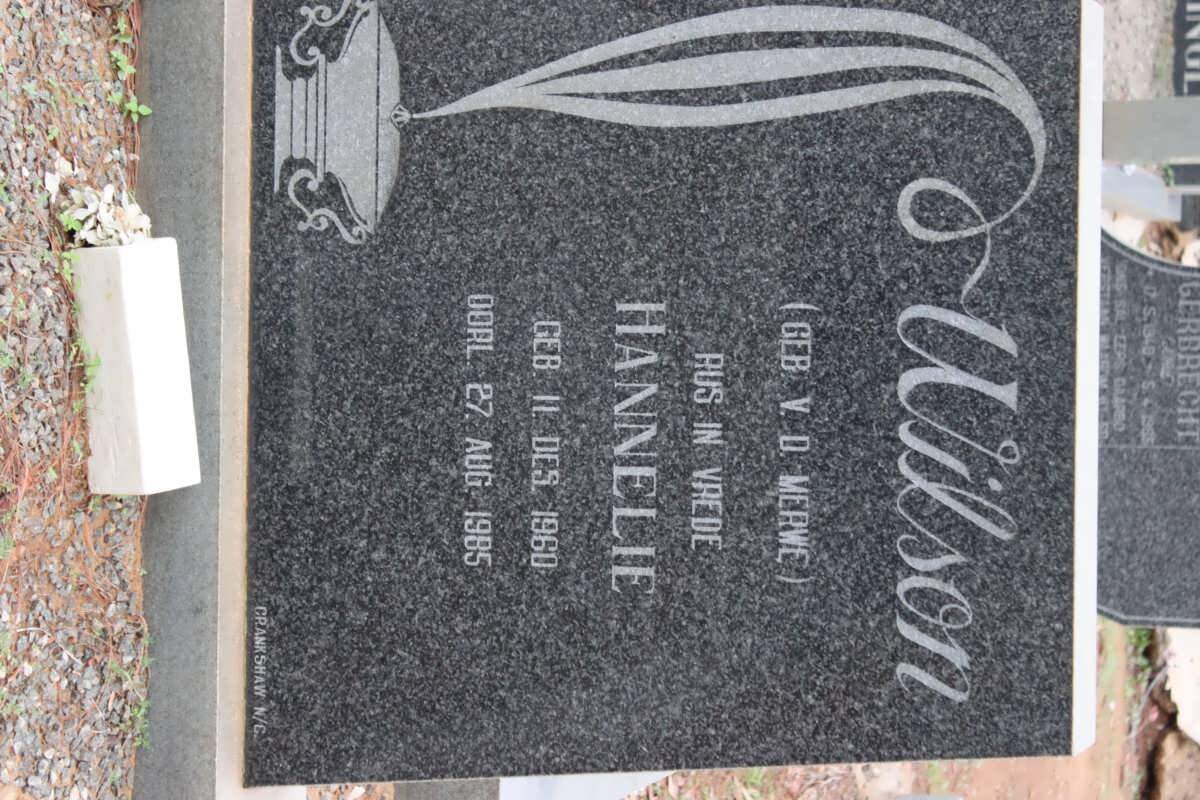 WILSON Hannelie nee V.D. MERWE 1960-1985
