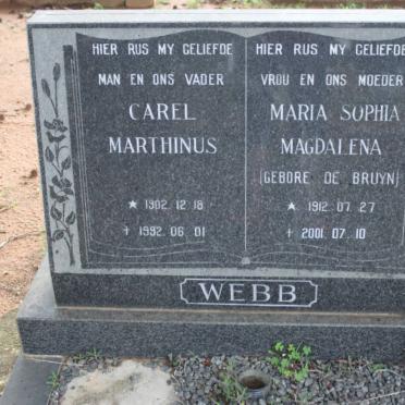 WEBB Carel Marthinus 1902-1992 &amp; Maria Sophia Magdalena DE BRUYN 1912-2001