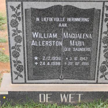 WET William Allerston, de 1936-1998 &amp; Magdalena Maria SAUNDERS 1942-1995