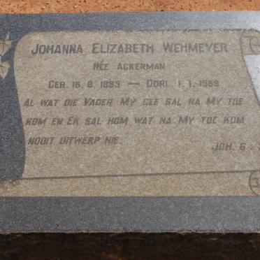 WEHMEYER Johanna Elizabeth nee ACKERMAN 1893-1958