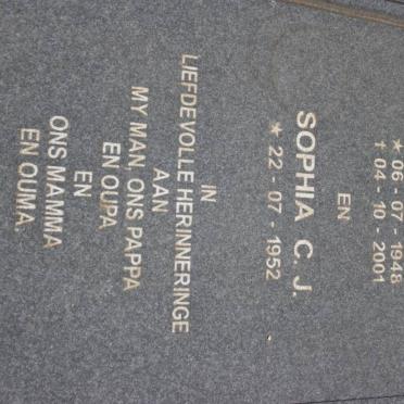 WET Jan Christoffel, de 1948-2001 &amp; Sophia C.J. 1952-