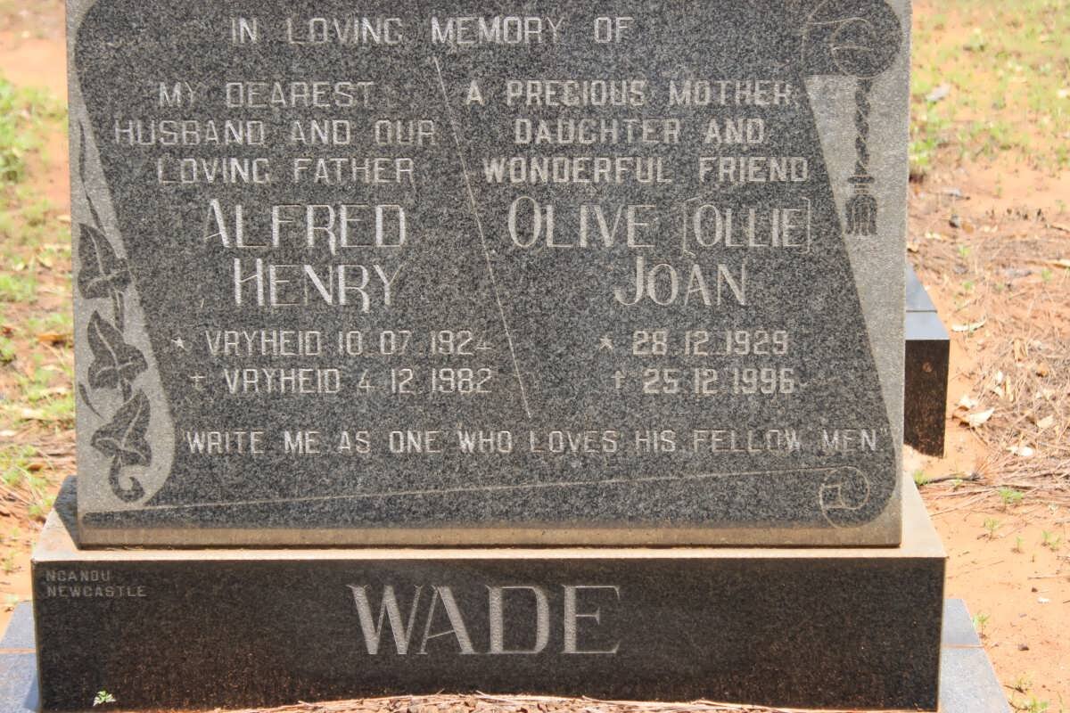 WADE Alfred Henry 1924-1982 &amp; Olive Joan 1929-1996