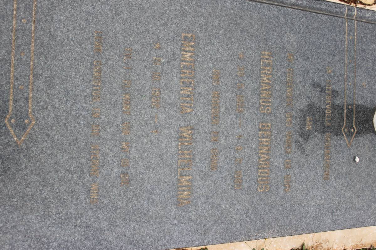 ? Hermanus Bernardus ?-? &amp; Emmerentia Wilhelmina 195?