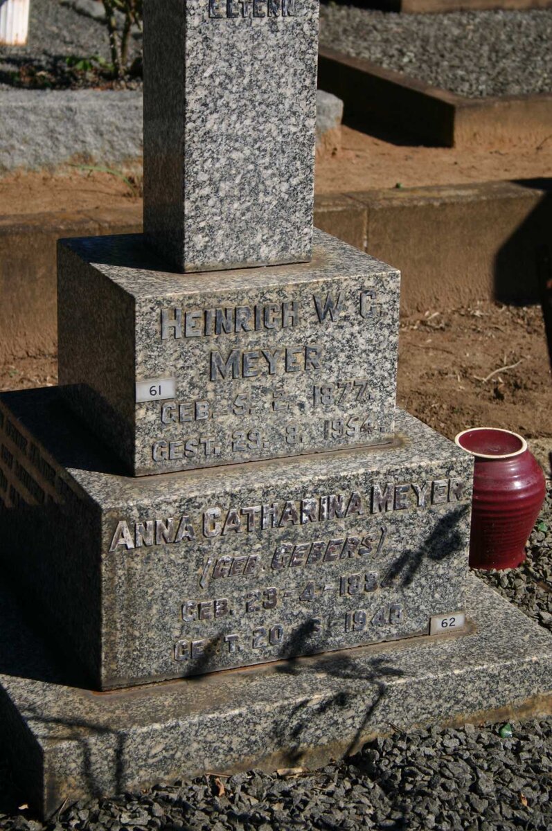 MEYER Heinrich W.C. 1977-195? &amp; Anna Catharina GEBERS 1882-1948