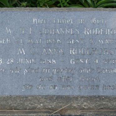 RODEHORST W.H.F. Johannes 1886-1955 &amp; M.C. Anna 1888-1973 :: RODEHORST John Mearn 1946-1989 &amp; Marie 1934-2004
