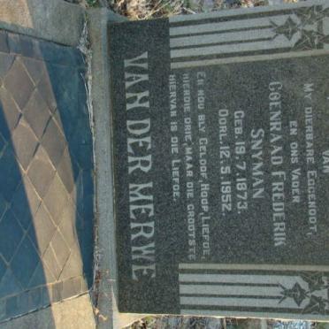 MERWE Coenraad Frederik Snyman, van der 1873-1952