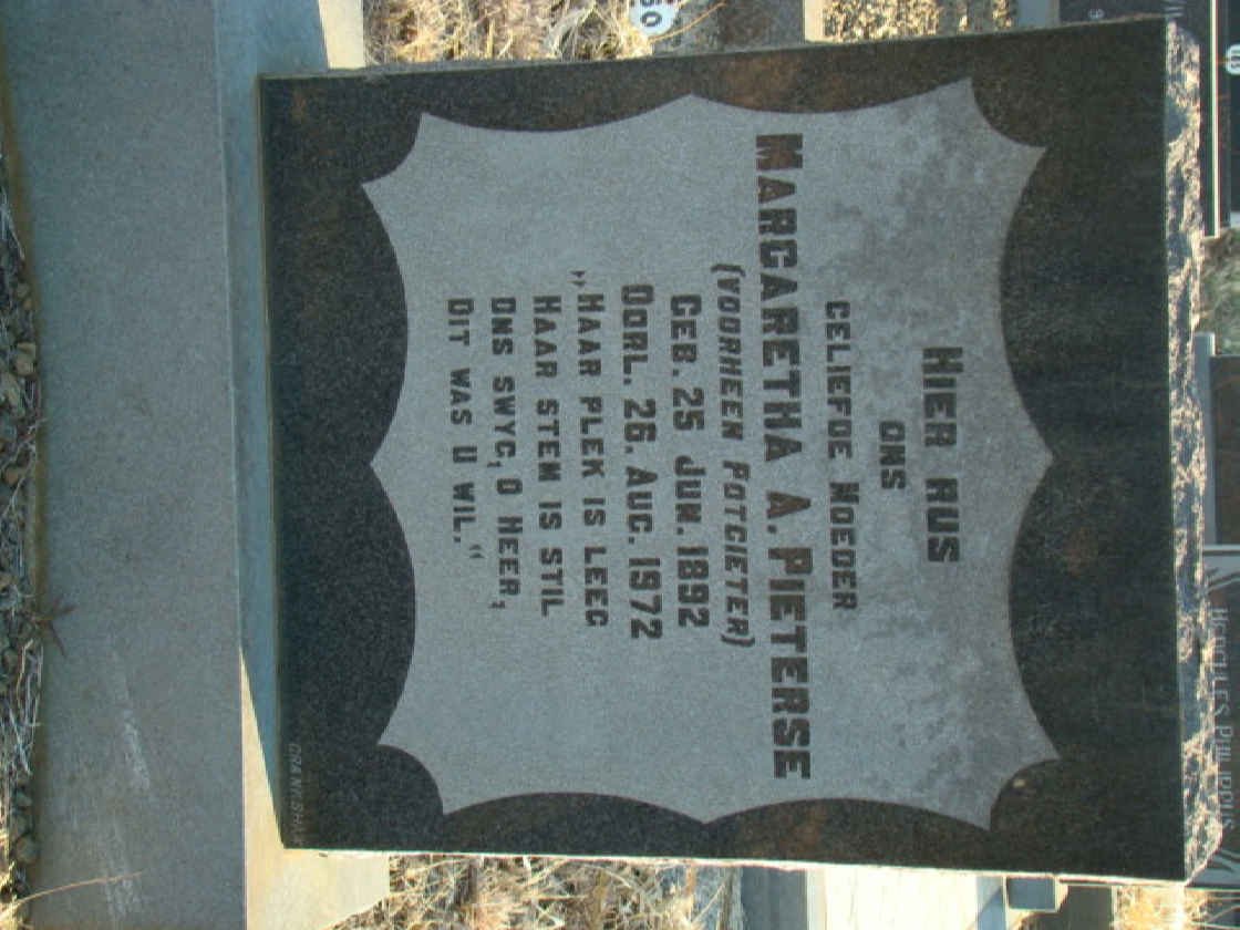 PIETERSE Margaretha A. formerly POTGIETER 1892-1972