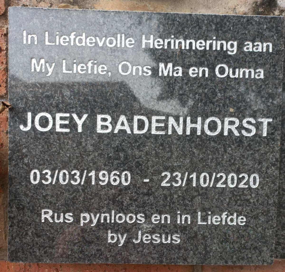 BADENHORST Joey 1960-2020