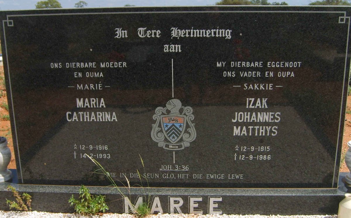 MAREE Izak Johannes Matthys 1915-1986 &amp; Maria Catharina 1916-1993