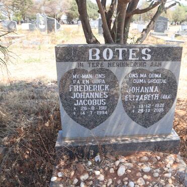 BOTES Frederick Johannes Jacobus 1911-1994 & Johanna Elizabeth 1921-2005 