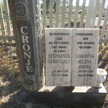 CRONJE Stephanus Gerhardus 1936-1996 & Johanna Helena Josina 1938-2009