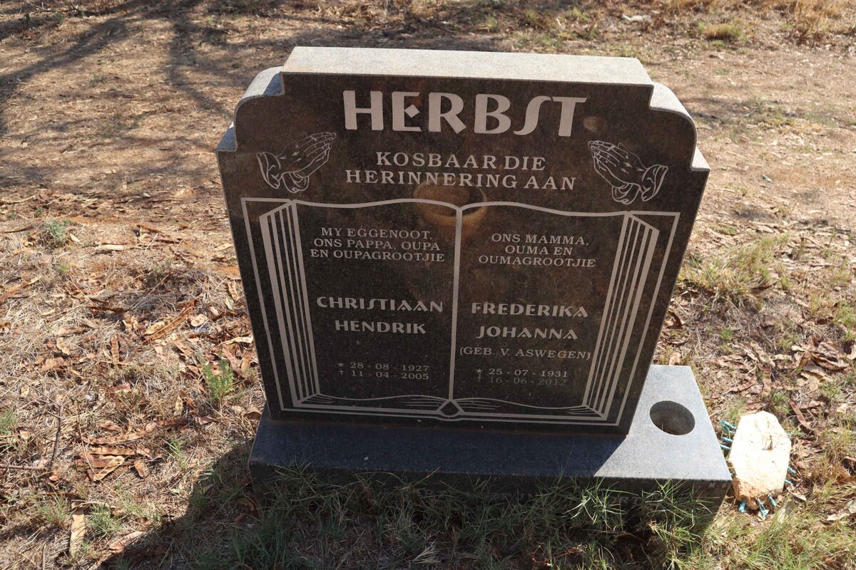 HERBST Christiaan Hendrik 1927-2005 & Frederika Johanna VAN ASWEGEN 1931-2012