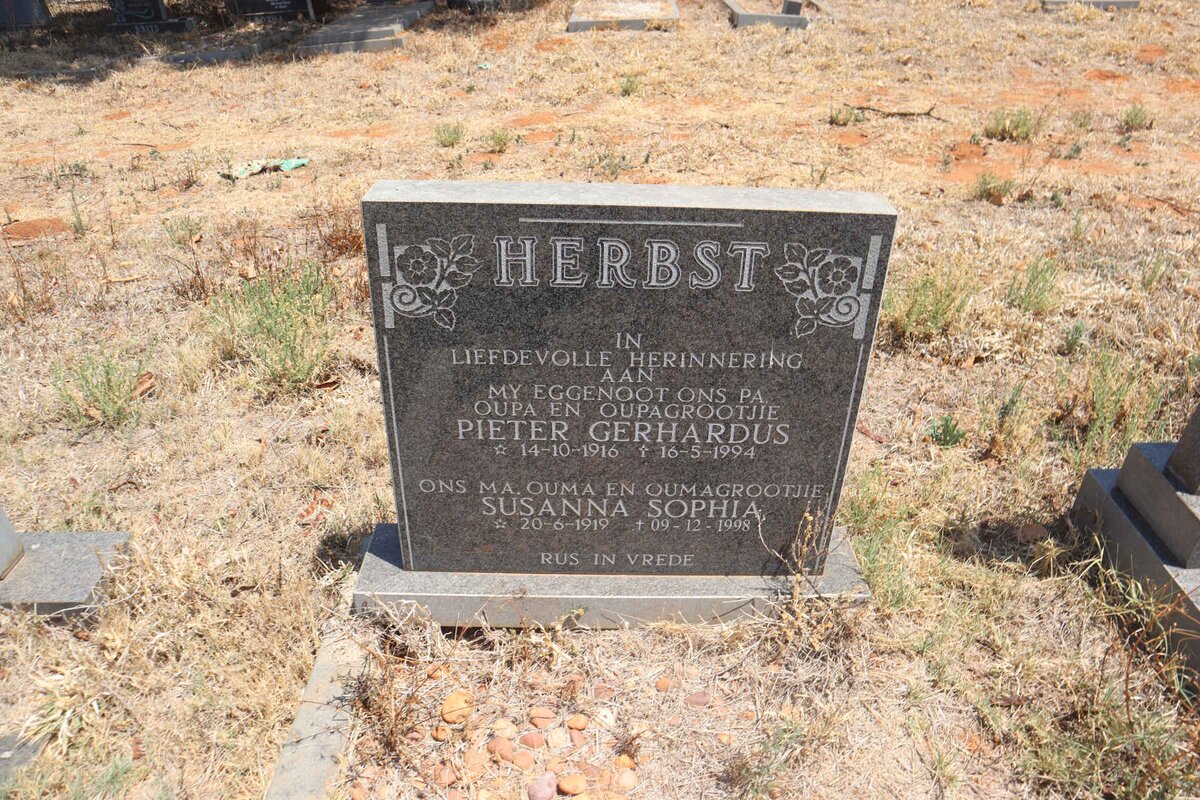 HERBST Pieter Gerhardus 1916-1994 & Susanna Sophia 1919-1998
