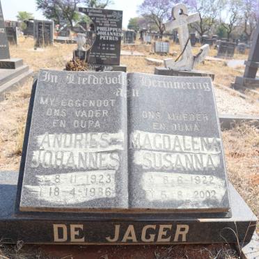 JAGER Andries Johannes, de 1923-1986 & Magdalena Susanna 1922-2002