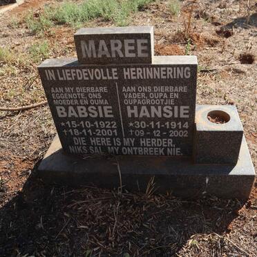 MAREE Hansie 1914-2002 & Babsie 1922-2001