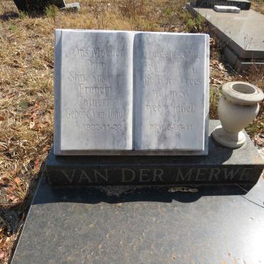 MERWE Susanna Francina Catherina, van der nee VAN TONDER 1922-2016