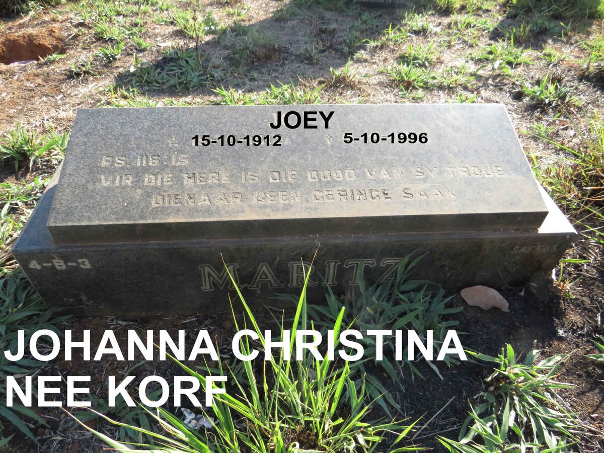 MARITZ Johanna Christina nee KORF 1912-1996