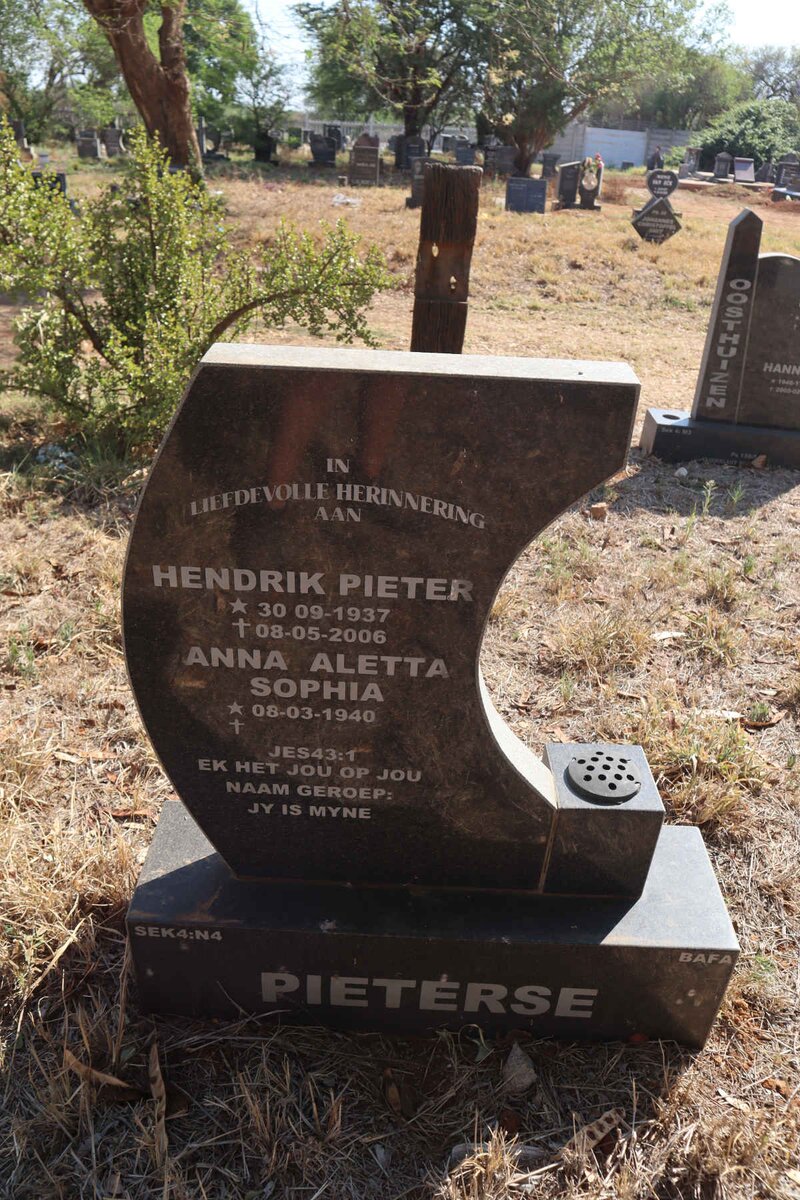 PIETERSE Hendrik Pieter 1937-2006 & Anna Aletta Sophia 1940-
