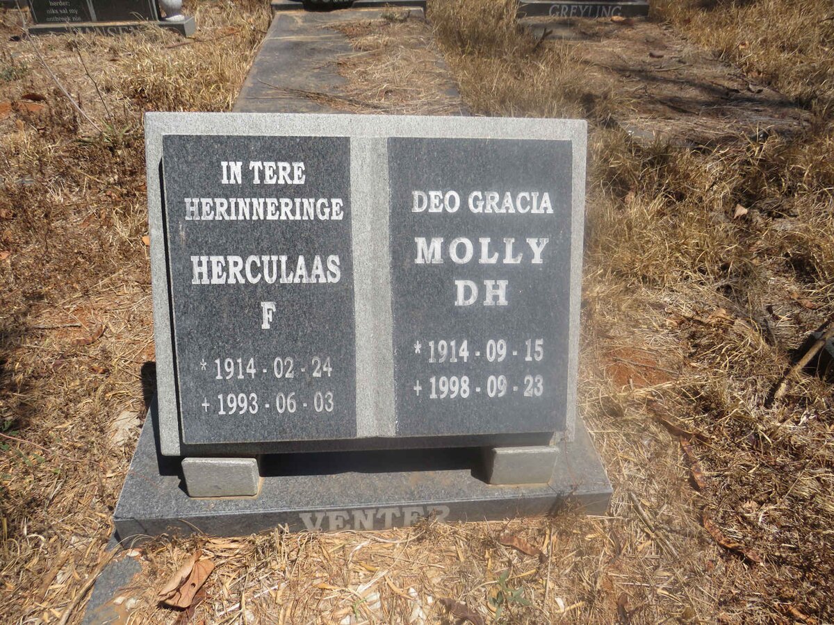 VENTER Herculaas F. 1914-1993 & Molly D.H. 1914-1998