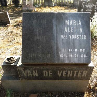 VENTER Maria Aletta, van de nee VORSTER 1921-1998