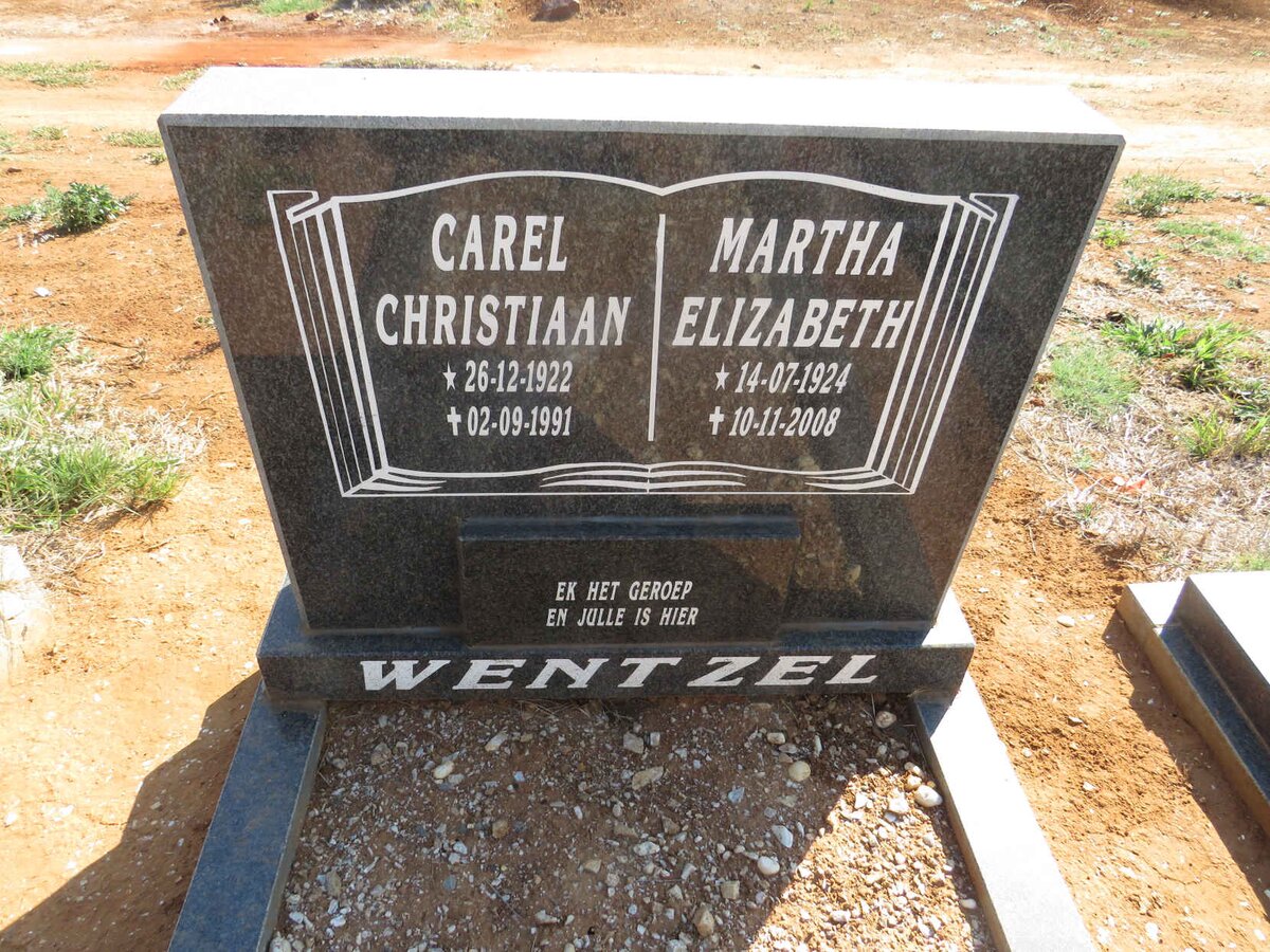 WENTZEL Carel Christiaan 1922-1991 & Martha Elizabeth 1924-2008
