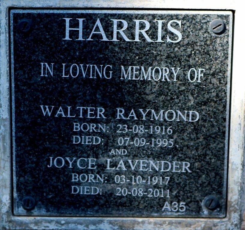HARRIS Walter Raymond 1916-1995 &amp; Joyce Lavender 1917-2011