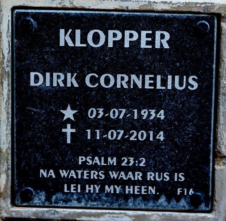 KLOPPER Dirk Cornelius 1934-2014