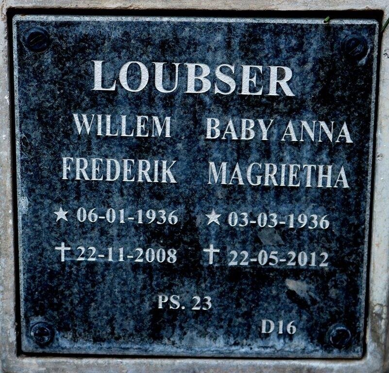 LOUBSER Willem Frederik 1936-2008 &amp; Baby Anna Magrietha 1936-2012