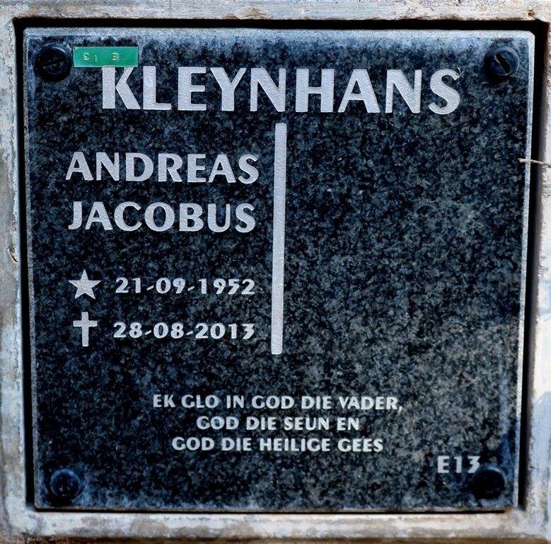 KLEYNHANS Andreas Jacobus 1952-2013