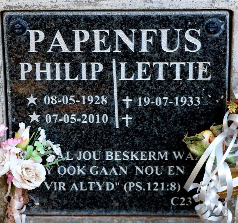 PAPENFUS Philip 1928-2010 &amp; Lettie 1933-