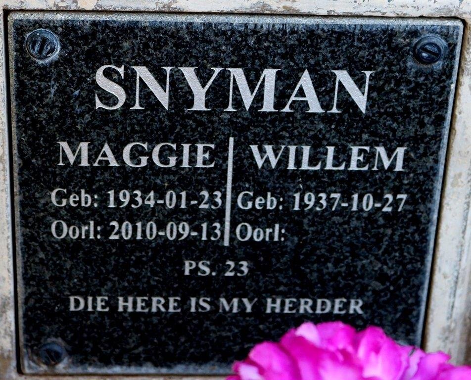 SNYMAN Willem 1937- &amp; Maggie 1934-2010