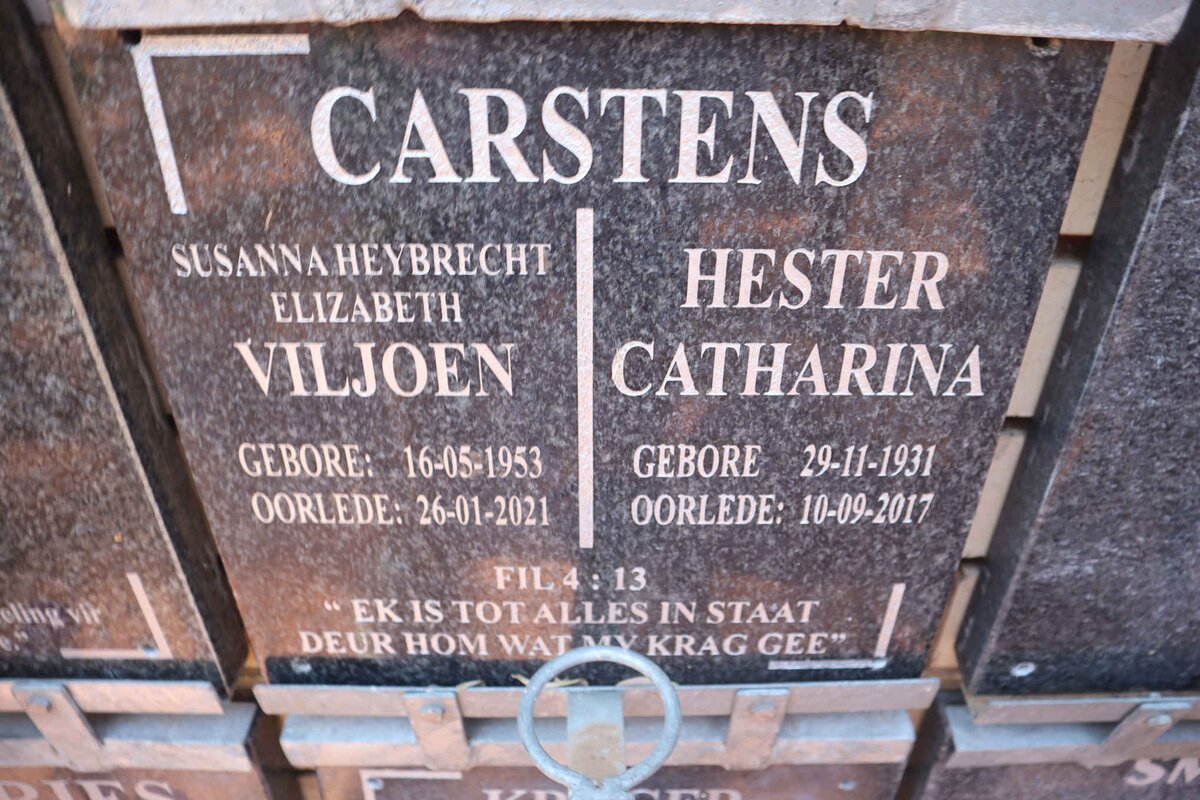 CARSTENS Hester Catharina 1931-2017 :: VILJOEN Susanna Heybrecht Elizabeth 1953-2021