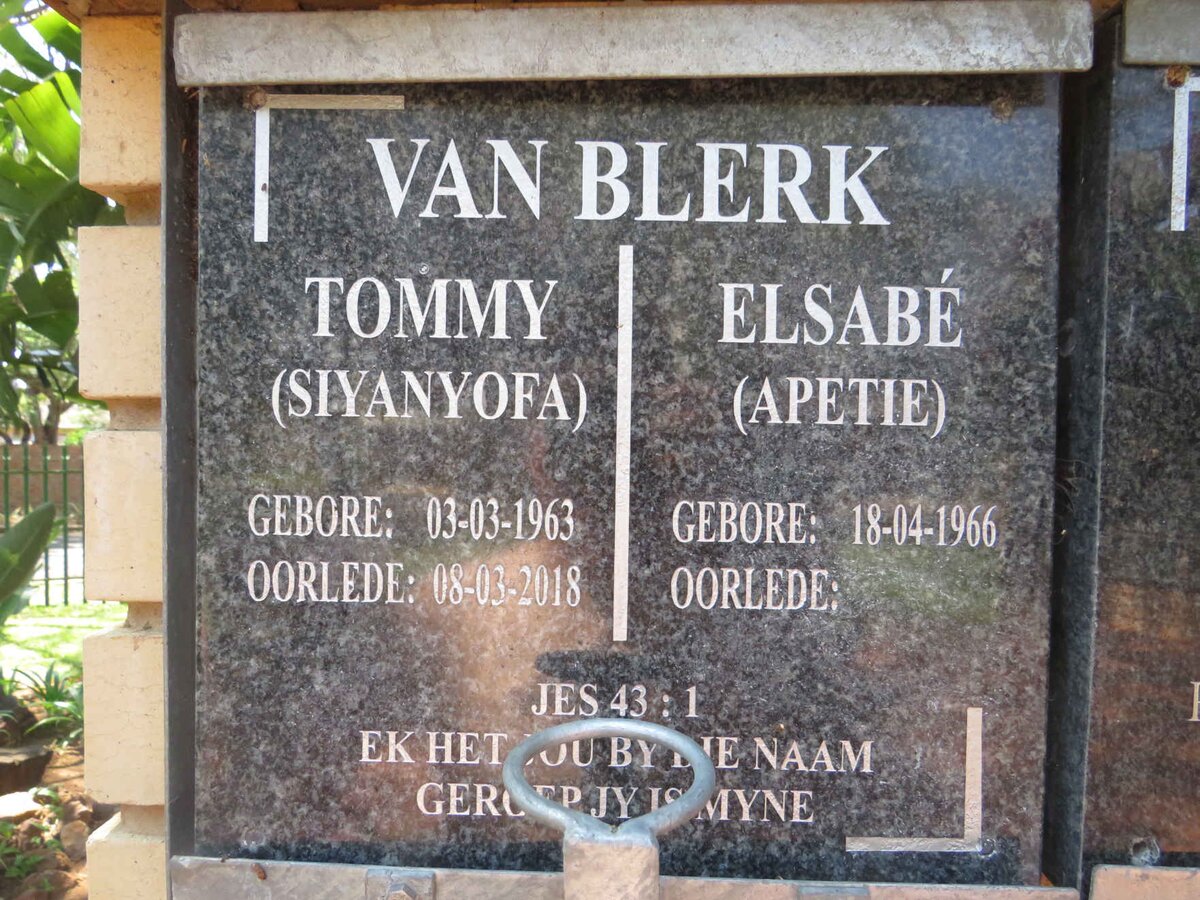BLERK Tommy, van 1963-2018 &amp; Elsabe 1966-