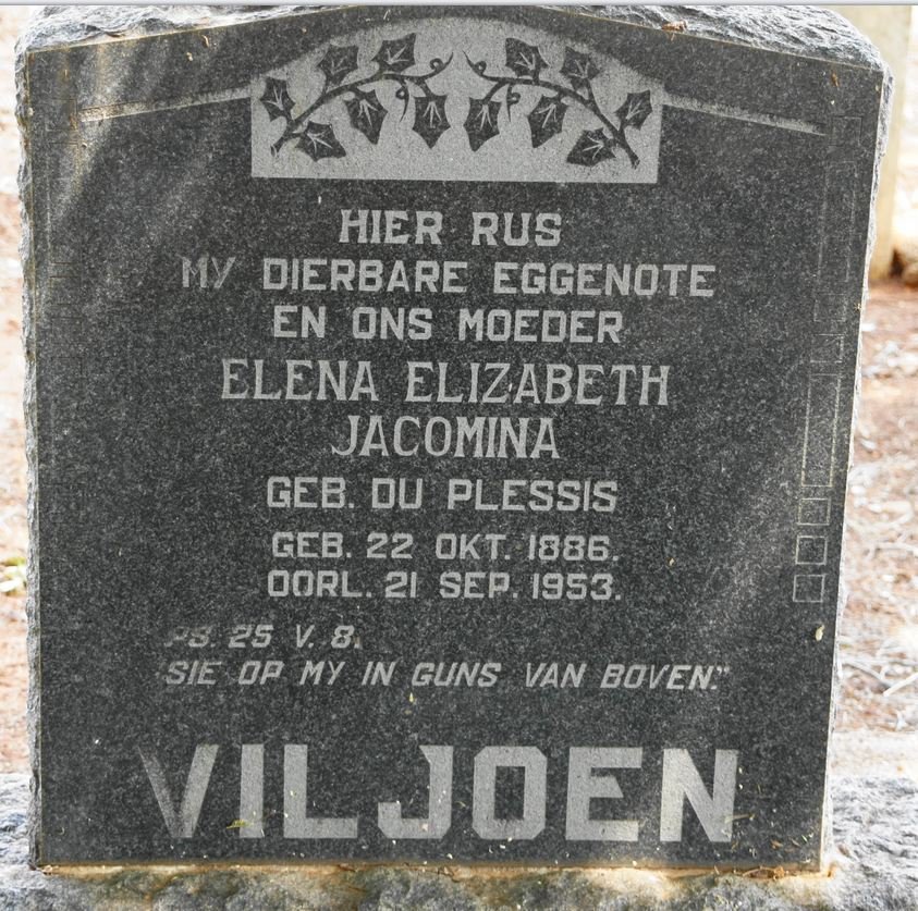 VILJOEN Elena Elizabeth Jacomina nee DU PLESSIS 1886-1953