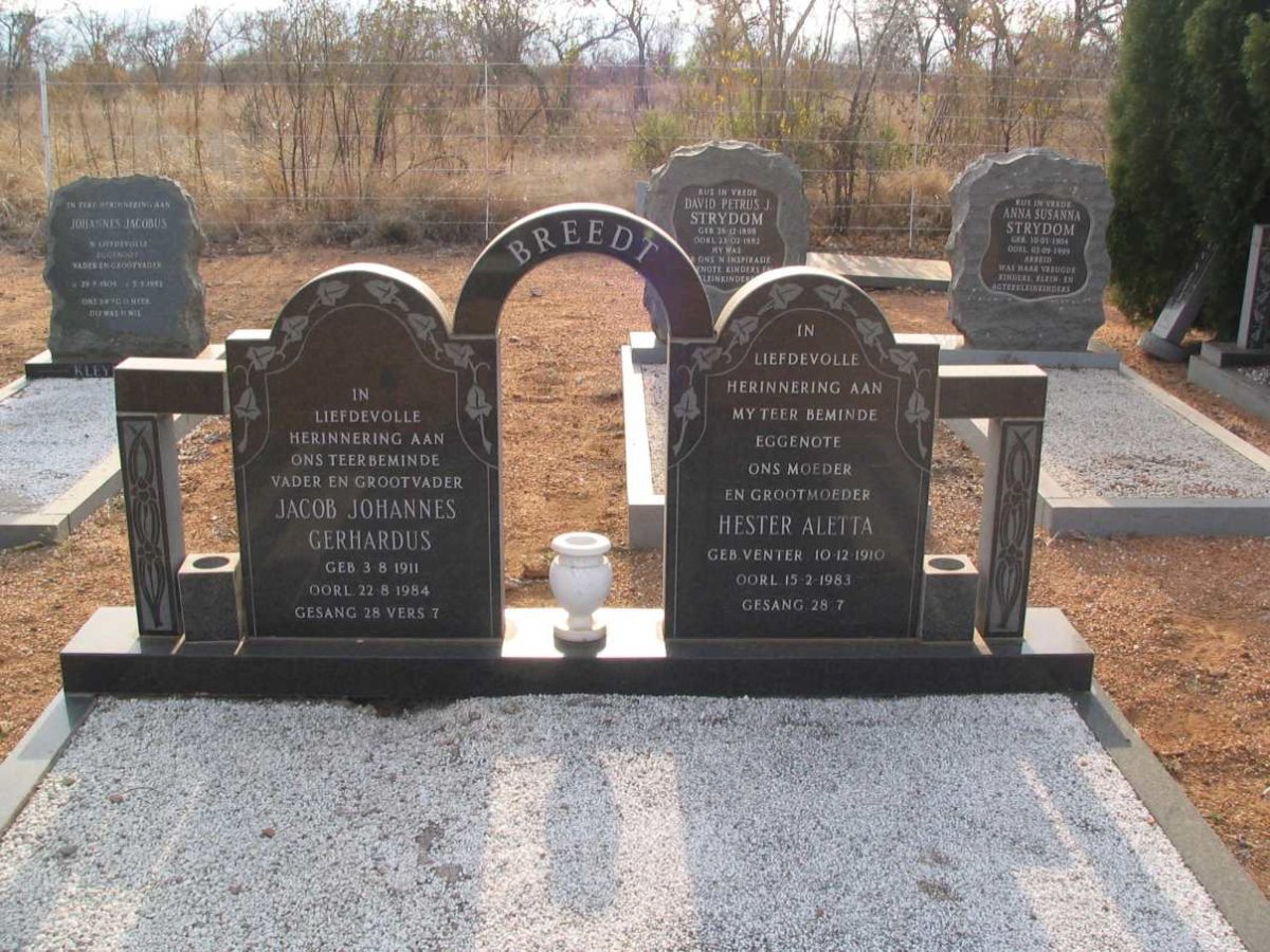 BREEDT Jacob Johannes Gerhardus 1911-1984 &amp; Hester Aletta VENTER 1910-1983
