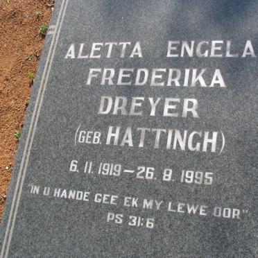 DREYER Aletta Engela  Frederika nee HATTINGH 1919-1995