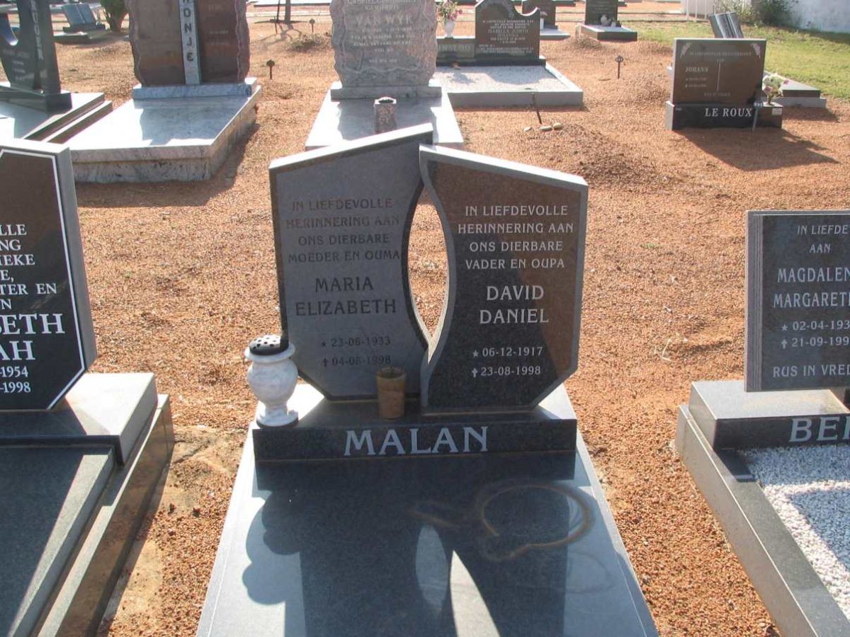 MALAN David Daniel 1917-1998 &amp; Maria Elizabeth 1933-1998