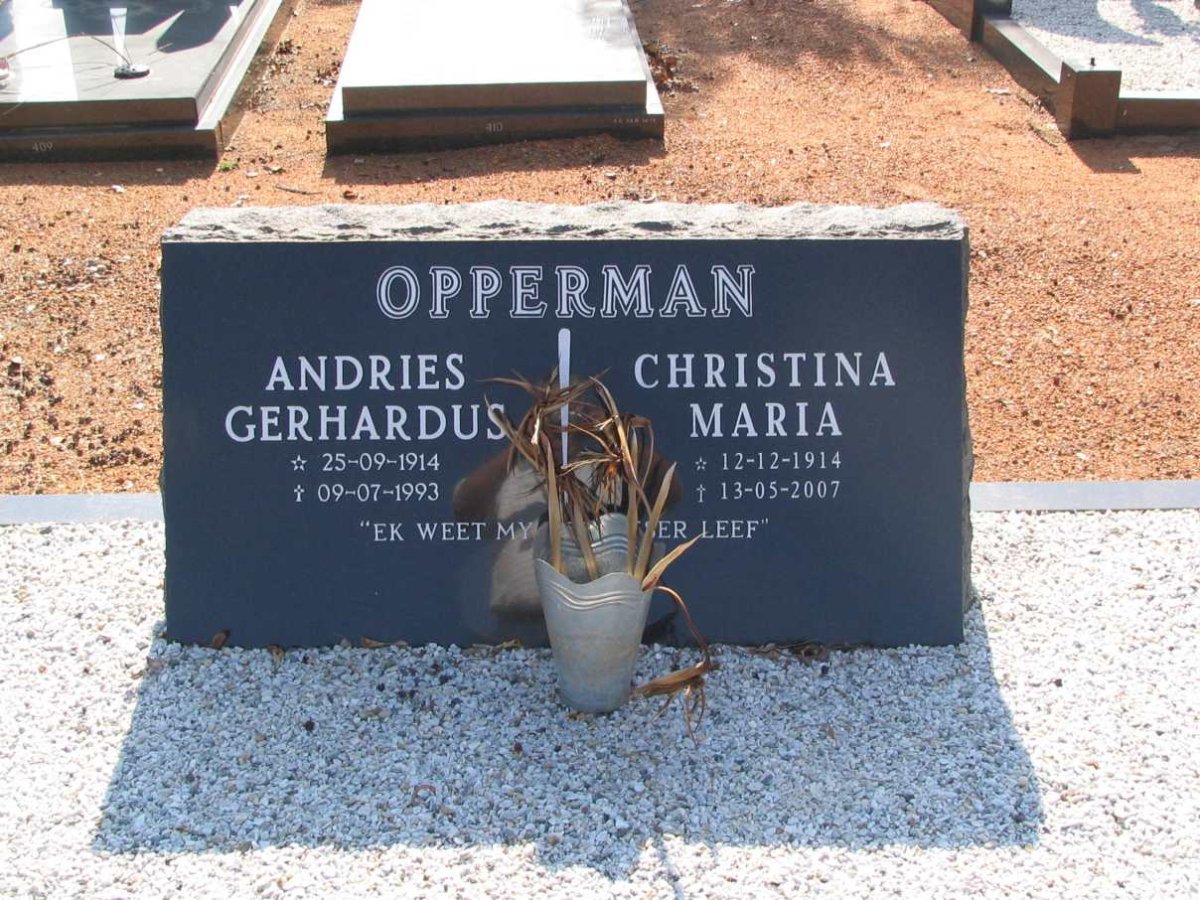 OPPERMAN Andries Gerhardus 1914-1993 &amp; Christina Maria 1914-2007