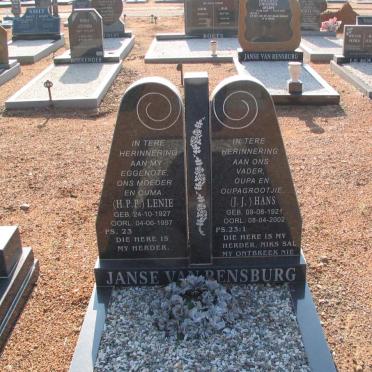 RENSBURG J.J., Janse van 1921-2002 &amp; H.P.P. 1927-1997