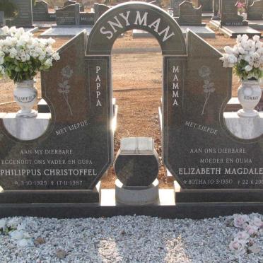 SNYMAN Philippus Christoffel 1925-1987 &amp; Elizabeth Magdalena BOTHA 1930-2005