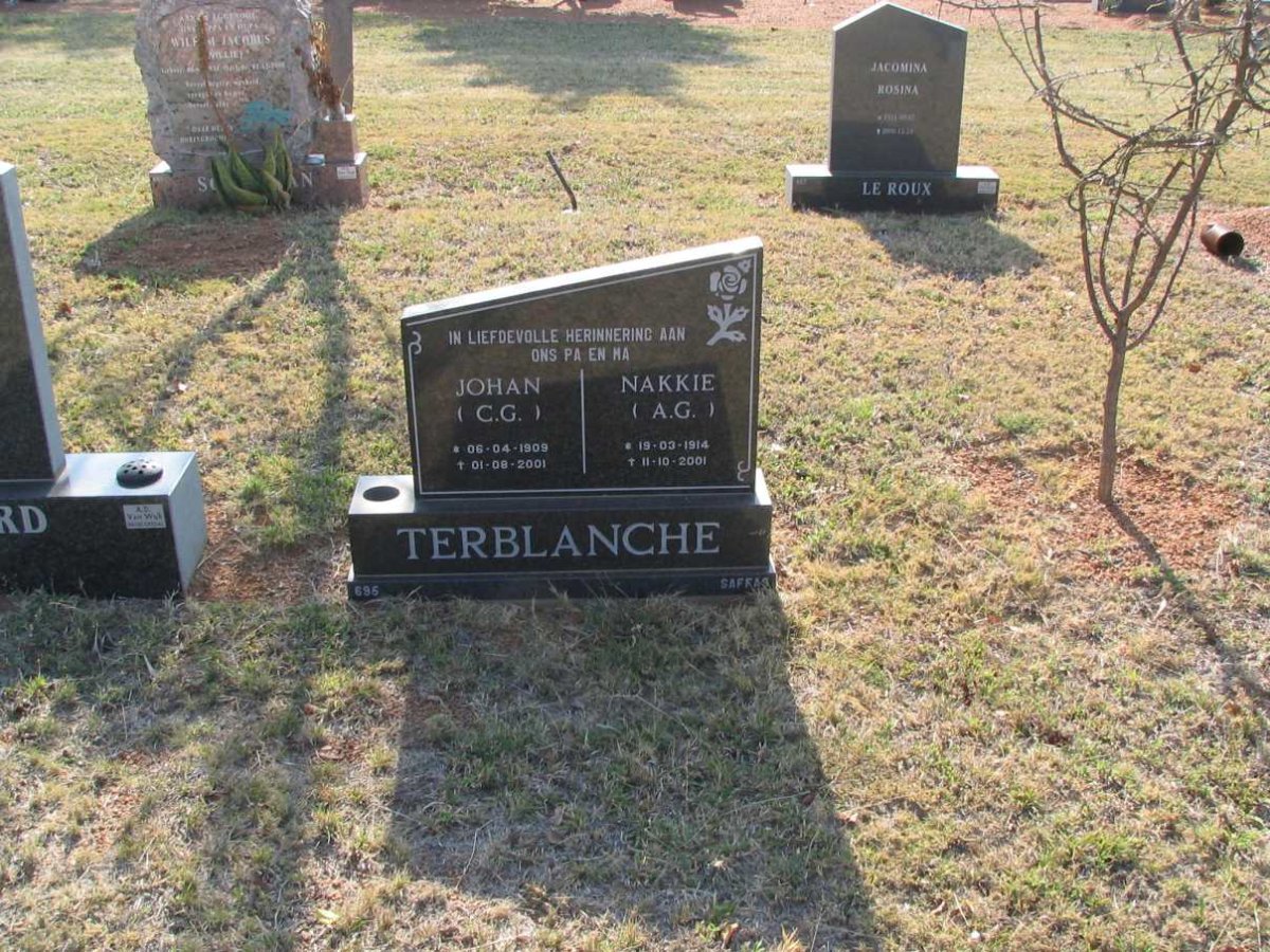 TERBLANCHE J.C.G. 1909-2001 &amp; A.G. 1914-2001