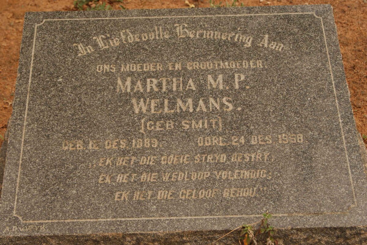 WELMANS Martha M.P. nee SMIT 1889-1958