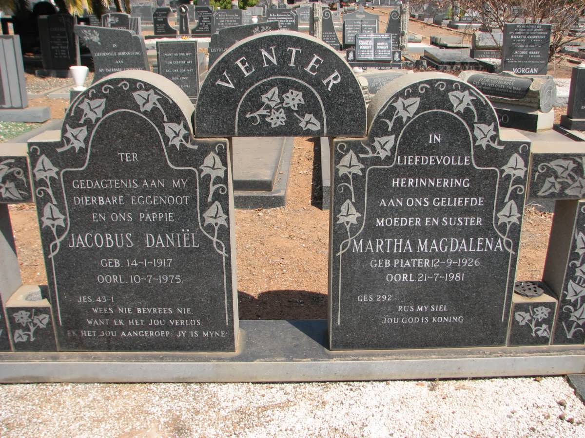 VENTER Jacobus Daniel 1917-1975 &amp; Martha Magdalena PIATER 1926-1981