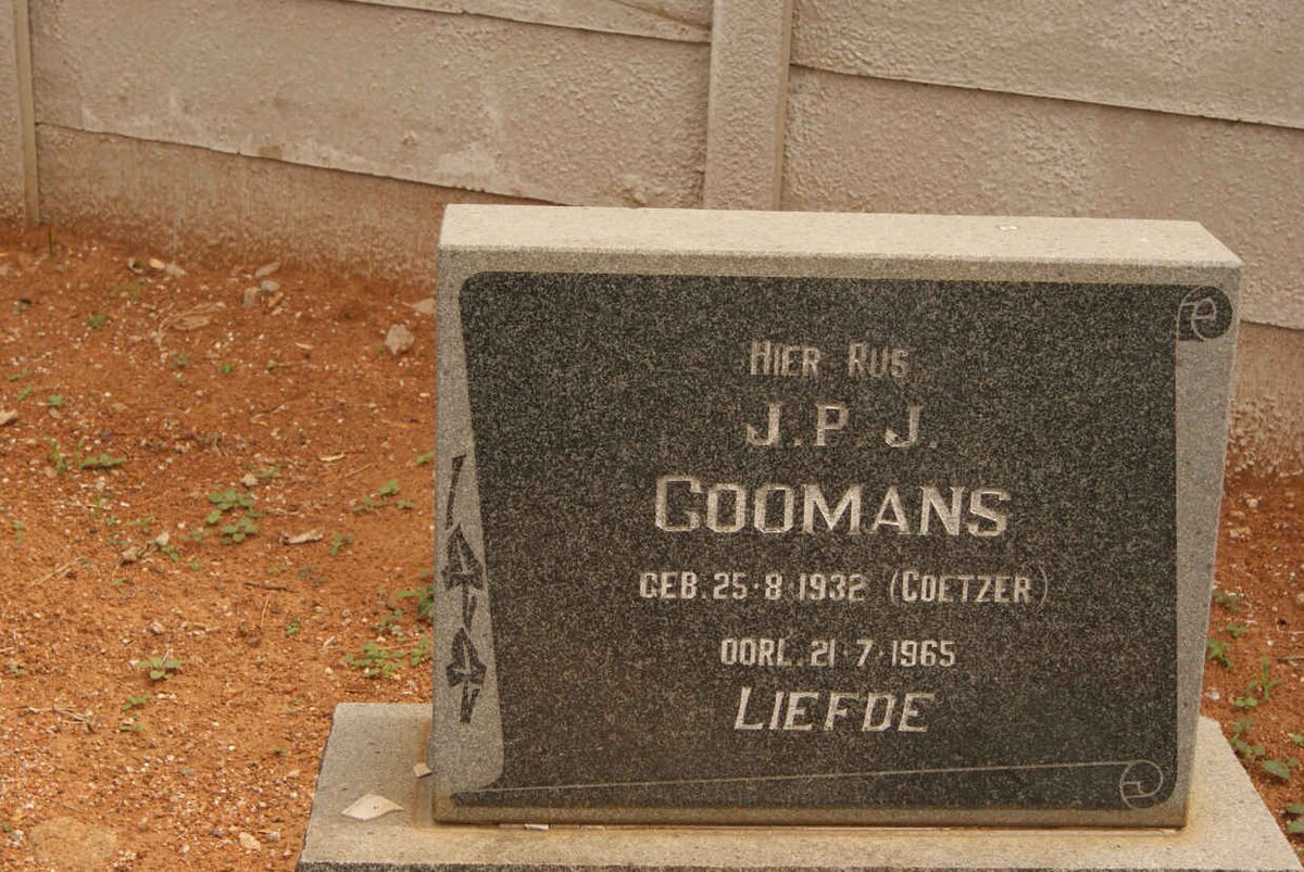 COOMANS J.P.J. nee COETZER 1932-1965