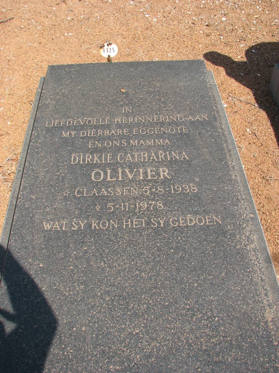 OLIVIER Dirkie Catharina nee CLAASSEN 1938-1978