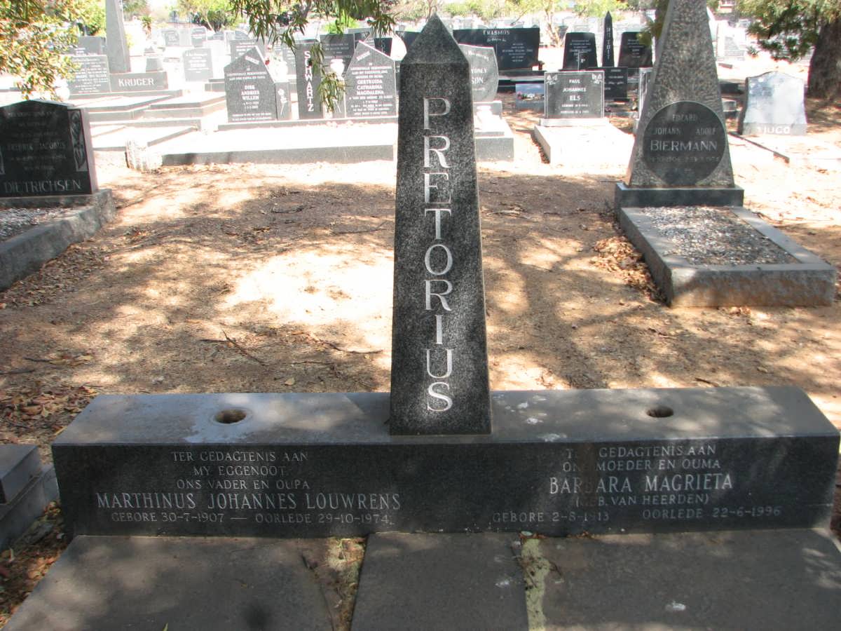 PRETORIUS Marthinus Johannes Louwrens 1907-1974 &amp; Barbara Magrieta VAN HEERDEN 1913-1996